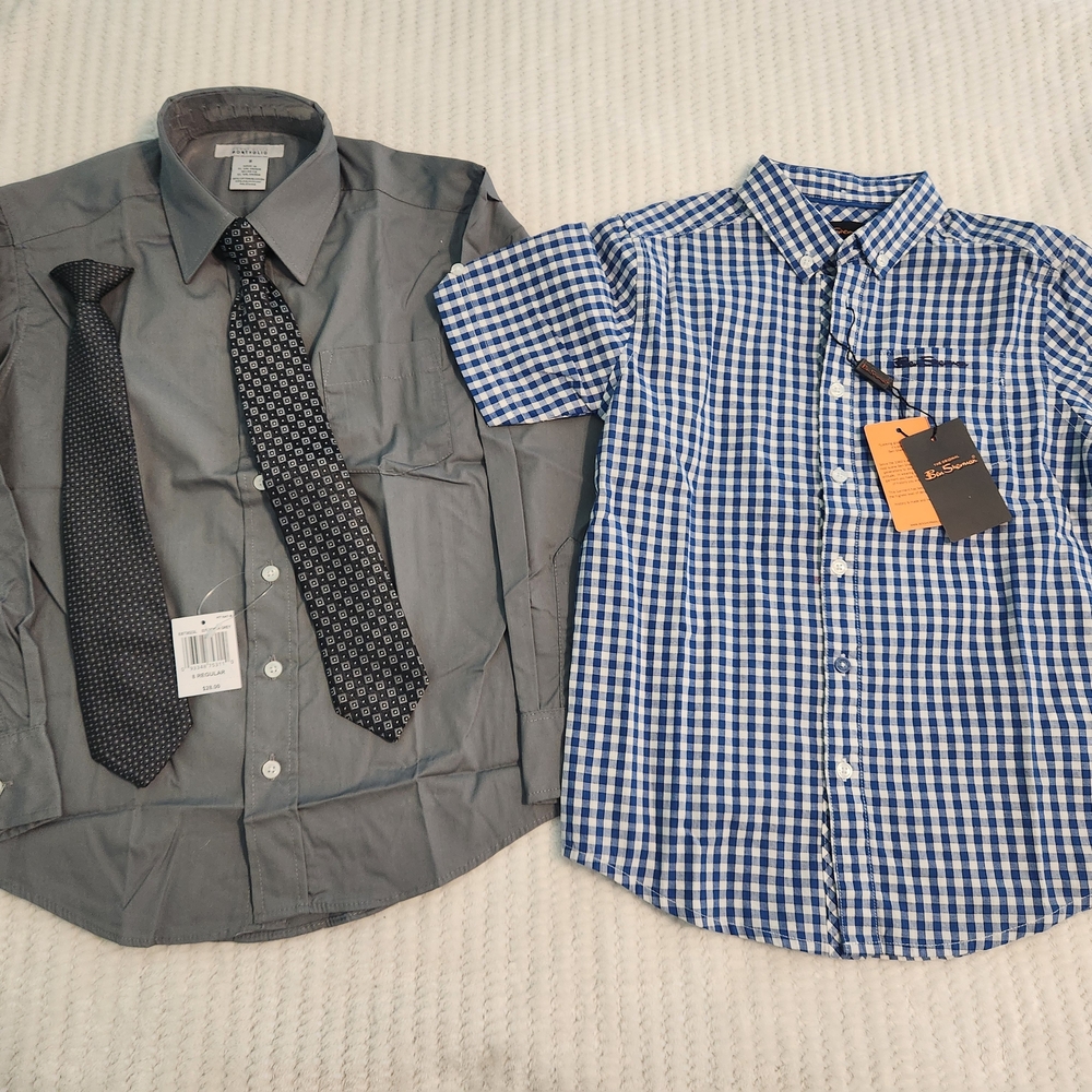 Ben Sherman Boy Shirt US  8-10 & Perry Ellis Size 8 Short And Long Sleeve Bundle